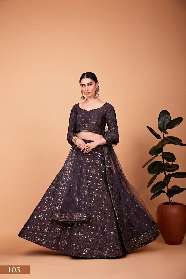 Azorte Fashion Luxury Heavy Tebi Silk Lehenga Set – 4m Flair, Embroidered Blouse & Net Dupatta - Unstitched Blouse, Semi Stitched Lehenga