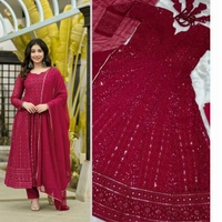 Azorte Fashion Premium Maroon Anarkali Suit Set | Kali-Cut Georgette | Azorte Fashion - Maroon, XXXL