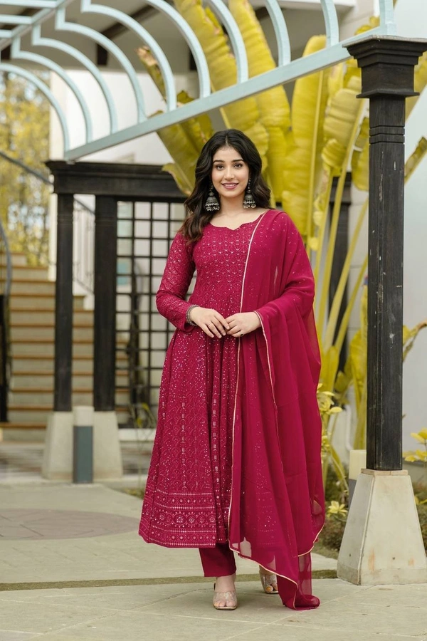 Azorte Fashion Premium Maroon Anarkali Suit Set | Kali-Cut Georgette | Azorte Fashion - Maroon, XXXL