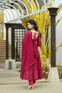 Azorte Fashion Premium Maroon Anarkali Suit Set | Kali-Cut Georgette | Azorte Fashion - Maroon, XXXL