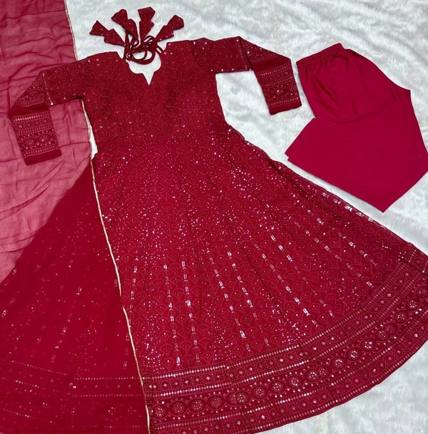 Azorte Fashion Premium Maroon Anarkali Suit Set | Kali-Cut Georgette | Azorte Fashion - Maroon, XXXL