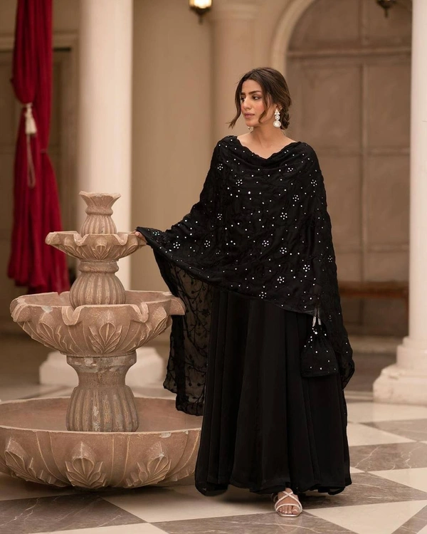 Azorte Fashion Premium ReadyMade Embroidered Suit Set | 4.5M Flair | Azorte Fashion - Black, XXL