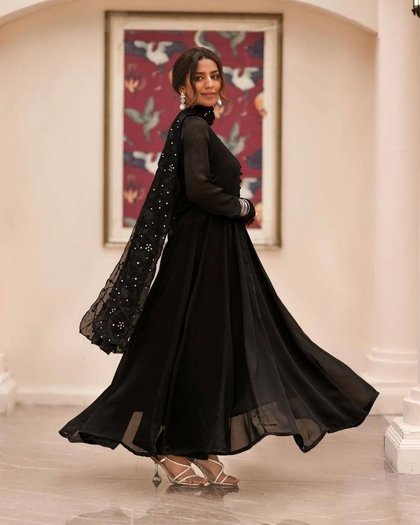 Azorte Fashion Premium ReadyMade Embroidered Suit Set | 4.5M Flair | Azorte Fashion - Black, XXL