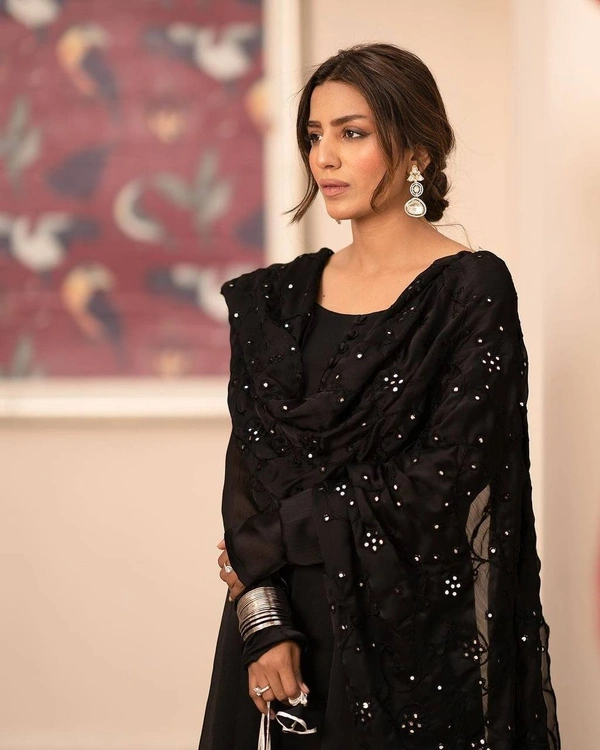 Azorte Fashion Premium ReadyMade Embroidered Suit Set | 4.5M Flair | Azorte Fashion - Black, XXL