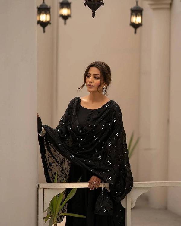 Azorte Fashion Premium ReadyMade Embroidered Suit Set | 4.5M Flair | Azorte Fashion - Black, XXL