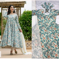 Azorte Fashion Premium Maslin Gown Pant Set | Corset Print & Georgette Dupatta | Malti - L