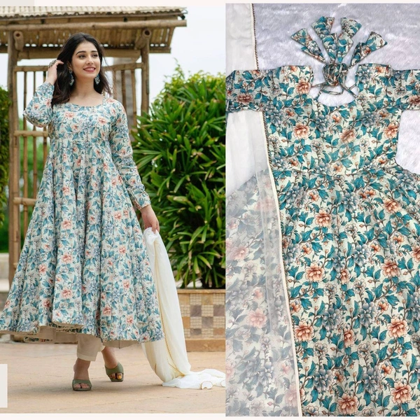 Azorte Fashion Premium Maslin Gown Pant Set | Corset Print & Georgette Dupatta | Malti - L