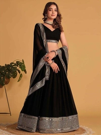 Azorte Fashion Designer Dyeable Lehenga Choli Set | Sequins Embroidery | Azorte Fashion - Black, Lehenga - Semi Stitched, Blouse - Unstitched