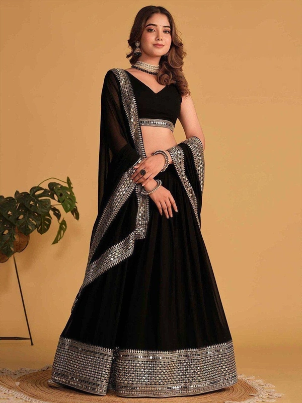 Azorte Fashion Designer Dyeable Lehenga Choli Set | Sequins Embroidery | Azorte Fashion - Black, Lehenga - Semi Stitched, Blouse - Unstitched