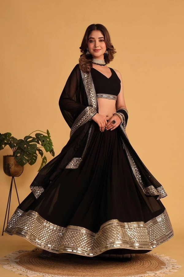 Azorte Fashion Designer Dyeable Lehenga Choli Set | Sequins Embroidery | Azorte Fashion - Black, Lehenga - Semi Stitched, Blouse - Unstitched