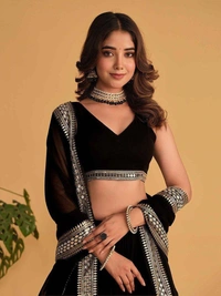 Azorte Fashion Designer Dyeable Lehenga Choli Set | Sequins Embroidery | Azorte Fashion - Black, Lehenga - Semi Stitched, Blouse - Unstitched
