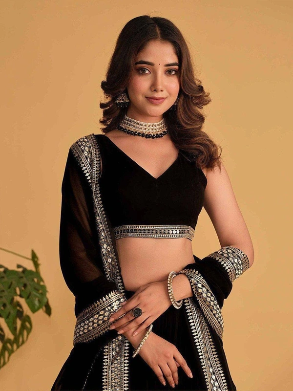 Azorte Fashion Designer Dyeable Lehenga Choli Set | Sequins Embroidery | Azorte Fashion - Black, Lehenga - Semi Stitched, Blouse - Unstitched