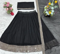 Azorte Fashion Designer Dyeable Lehenga Choli Set | Sequins Embroidery | Azorte Fashion - Black, Lehenga - Semi Stitched, Blouse - Unstitched