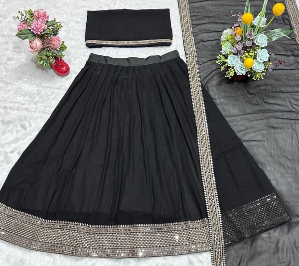 Azorte Fashion Designer Dyeable Lehenga Choli Set | Sequins Embroidery | Azorte Fashion - Black, Lehenga - Semi Stitched, Blouse - Unstitched