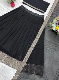 Azorte Fashion Designer Dyeable Lehenga Choli Set | Sequins Embroidery | Azorte Fashion - Black, Lehenga - Semi Stitched, Blouse - Unstitched