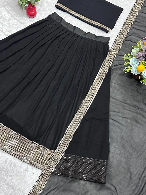 Azorte Fashion Designer Dyeable Lehenga Choli Set | Sequins Embroidery | Azorte Fashion - Black, Lehenga - Semi Stitched, Blouse - Unstitched