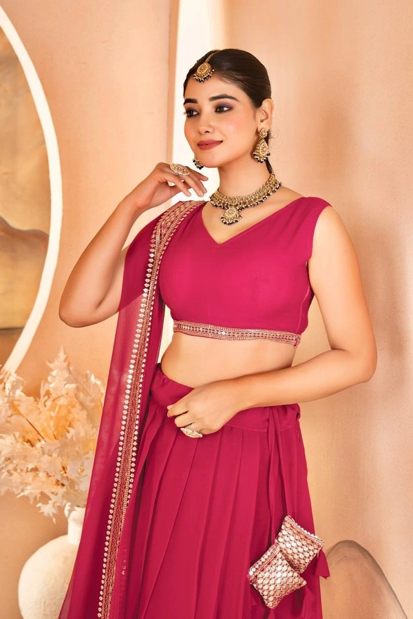 Azorte Fashion Designer Dyeable Lehenga Choli Set | Sequins Embroidery | Azorte Fashion - Maroon Flush, Lehenga - Semi Stitched, Blouse - Unstitched