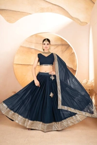 Azorte Fashion Designer Dyeable Lehenga Choli Set | Sequins Embroidery | Azorte Fashion - Ebony Clay, Lehenga - Semi Stitched, Blouse - Unstitched