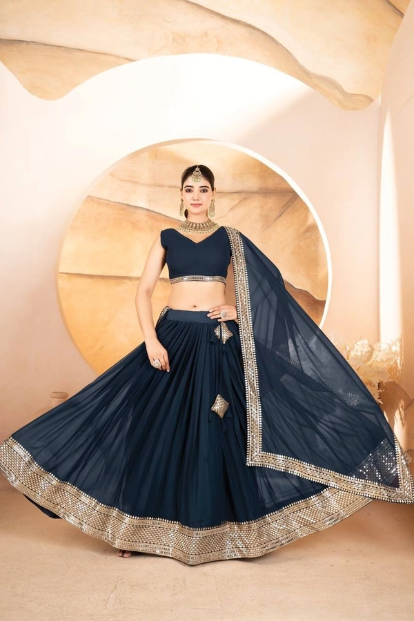 Azorte Fashion Designer Dyeable Lehenga Choli Set | Sequins Embroidery | Azorte Fashion - Ebony Clay, Lehenga - Semi Stitched, Blouse - Unstitched