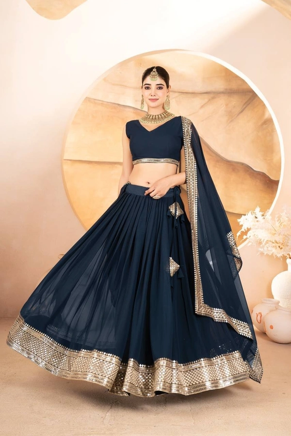 Azorte Fashion Designer Dyeable Lehenga Choli Set | Sequins Embroidery | Azorte Fashion - Ebony Clay, Lehenga - Semi Stitched, Blouse - Unstitched