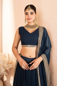 Azorte Fashion Designer Dyeable Lehenga Choli Set | Sequins Embroidery | Azorte Fashion - Ebony Clay, Lehenga - Semi Stitched, Blouse - Unstitched