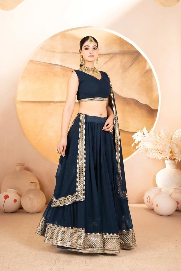 Azorte Fashion Designer Dyeable Lehenga Choli Set | Sequins Embroidery | Azorte Fashion - Ebony Clay, Lehenga - Semi Stitched, Blouse - Unstitched