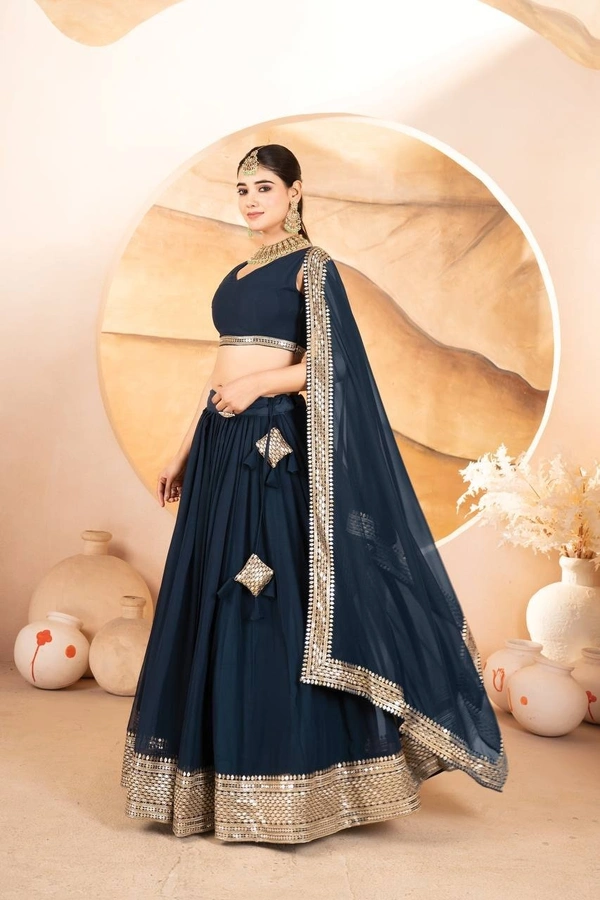 Azorte Fashion Designer Dyeable Lehenga Choli Set | Sequins Embroidery | Azorte Fashion - Ebony Clay, Lehenga - Semi Stitched, Blouse - Unstitched