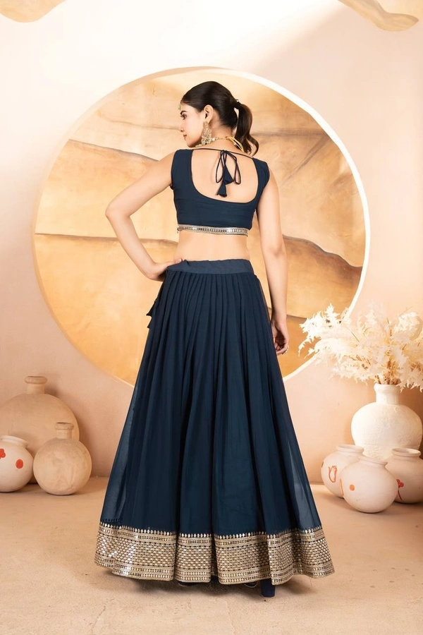 Azorte Fashion Designer Dyeable Lehenga Choli Set | Sequins Embroidery | Azorte Fashion - Ebony Clay, Lehenga - Semi Stitched, Blouse - Unstitched