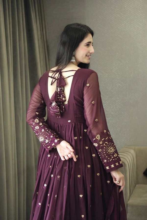Azorte Fashion Embroidered Anarkali Suit | Faux Georgette & Multi-Work | Ready to Wear - Cedar, XS