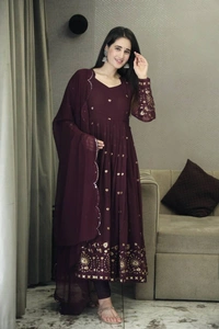 Azorte Fashion Embroidered Anarkali Suit | Faux Georgette & Multi-Work | Ready to Wear - Cedar, XS