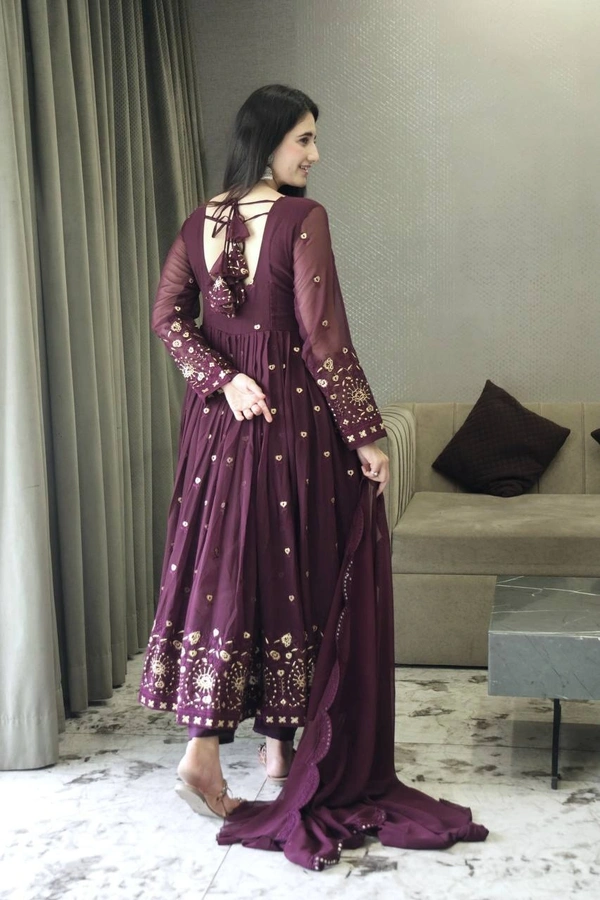 Azorte Fashion Embroidered Anarkali Suit | Faux Georgette & Multi-Work | Ready to Wear - Cedar, XS