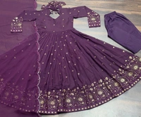 Azorte Fashion Embroidered Anarkali Suit | Faux Georgette & Multi-Work | Ready to Wear - Falcon, XS