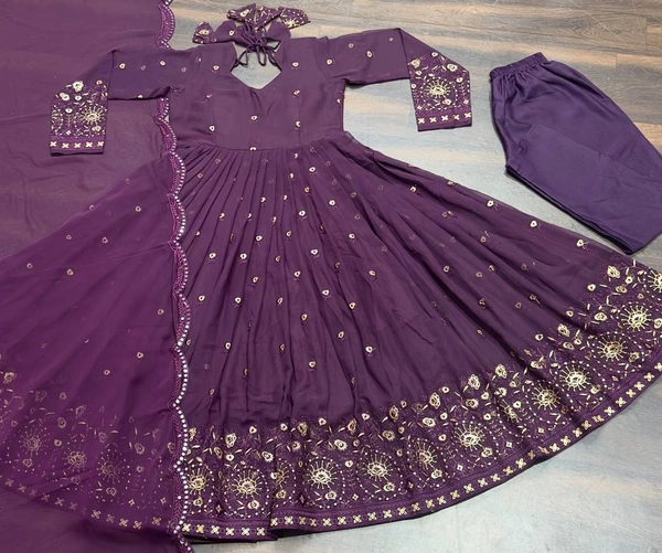 Azorte Fashion Embroidered Anarkali Suit | Faux Georgette & Multi-Work | Ready to Wear - Falcon, XS