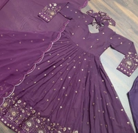Azorte Fashion Embroidered Anarkali Suit | Faux Georgette & Multi-Work | Ready to Wear - Falcon, XS