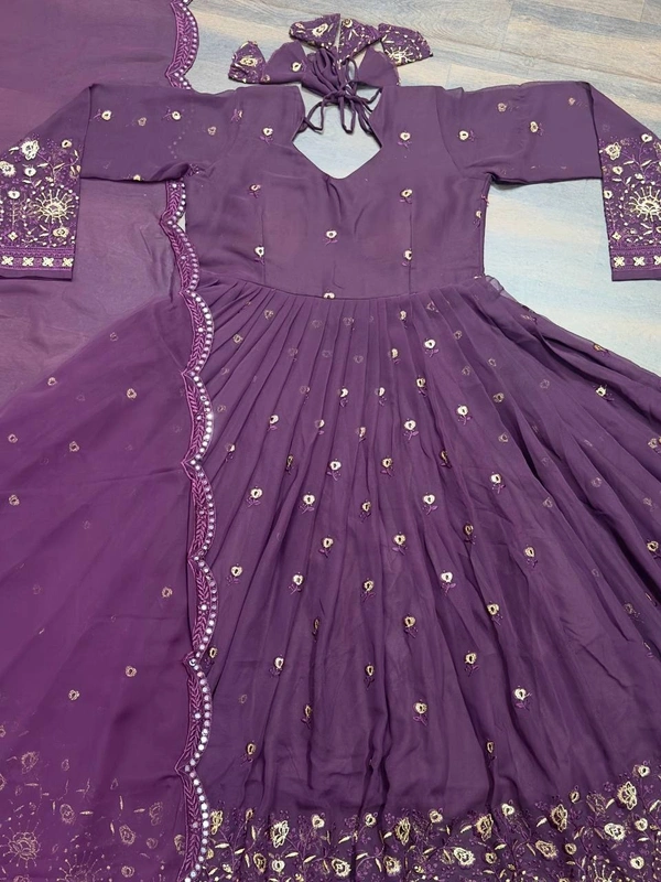 Azorte Fashion Embroidered Anarkali Suit | Faux Georgette & Multi-Work | Ready to Wear - Falcon, XS