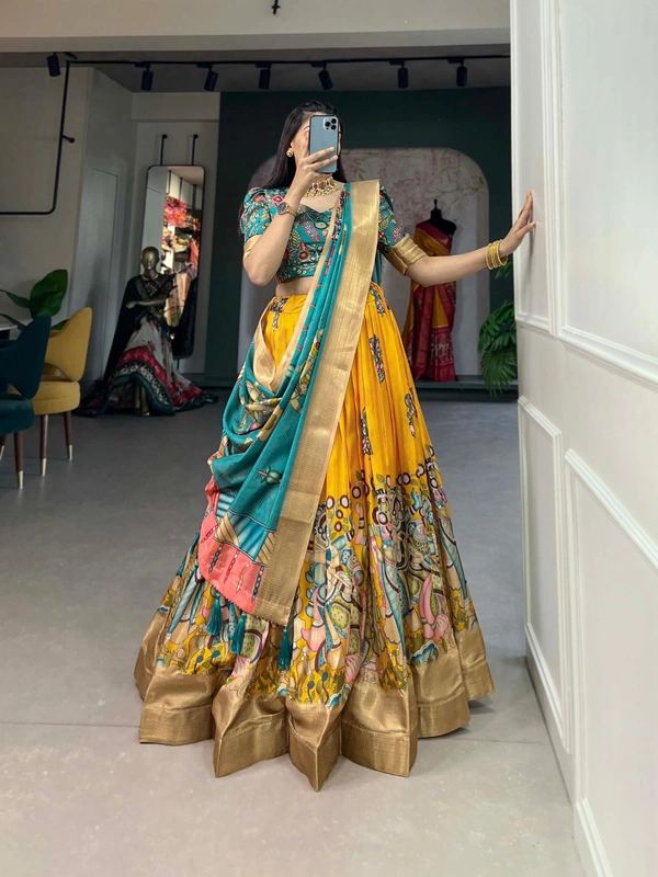 Azorte Fashion Buy Designer Lehenga Choli | Dola Silk & Kalamkari Print | Festive & Wedding Wear - Dixie, Unstitched Blouse