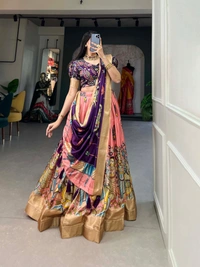 Azorte Fashion Buy Designer Lehenga Choli | Dola Silk & Kalamkari Print | Festive & Wedding Wear - Tonys Pink, Unstitched Blouse