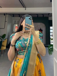 Azorte Fashion Buy Designer Lehenga Choli | Dola Silk & Kalamkari Print | Festive & Wedding Wear - Dixie, Unstitched Blouse