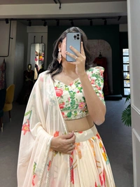 Azorte Fashion Buy Floral Print Georgette Lehenga Choli | Designer Wedding & Festive Wear - Stitched Lehnga, Unstitched Blouse