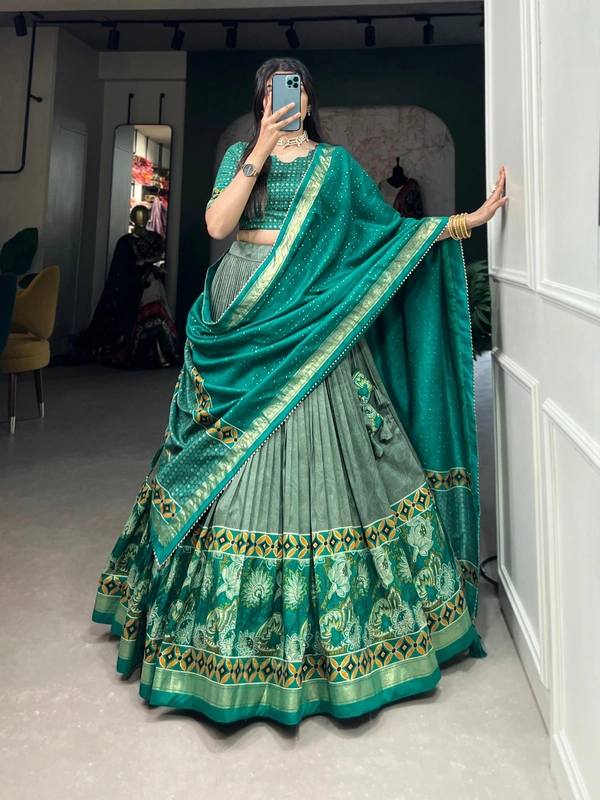 Azorte Fashion Buy Kalavati Tussar Silk Lehenga Choli | Floral Print & Foil Work | Festive & Bridal Wear - Stitched, Unstitched