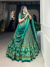 Azorte Fashion Buy Kalavati Tussar Silk Lehenga Choli | Floral Print & Foil Work | Festive & Bridal Wear - Stitched, Unstitched