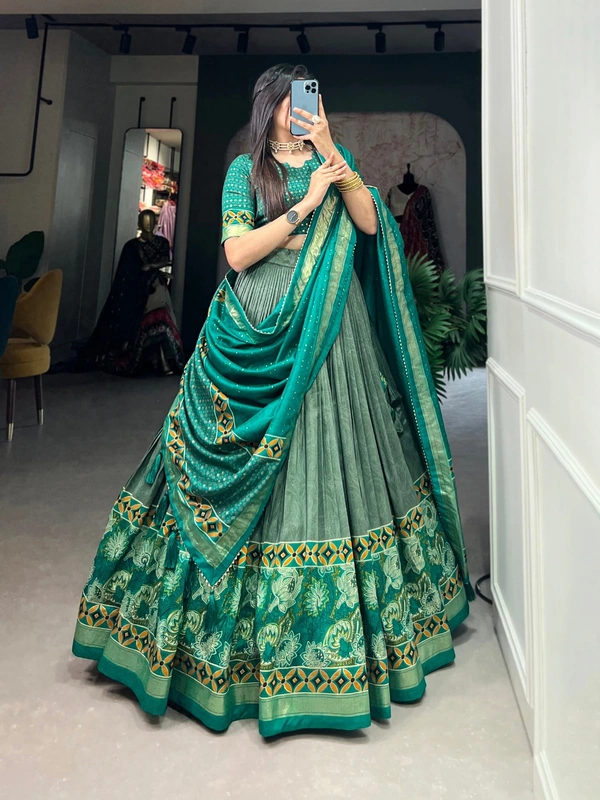 Azorte Fashion Buy Kalavati Tussar Silk Lehenga Choli | Floral Print & Foil Work | Festive & Bridal Wear - Stitched, Unstitched