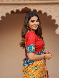 Azorte Fashion Dola Silk Patola Saree | Foil Print | Festive & Wedding Wear - Unstitched