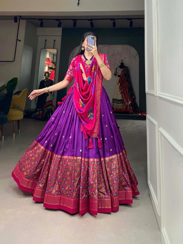 Azorte Fashion Buy Kalavati Tussar Silk Lehenga Choli | Floral Print & Foil Work | Wedding & Festive Wear - Stitched, Unstitched Blouse