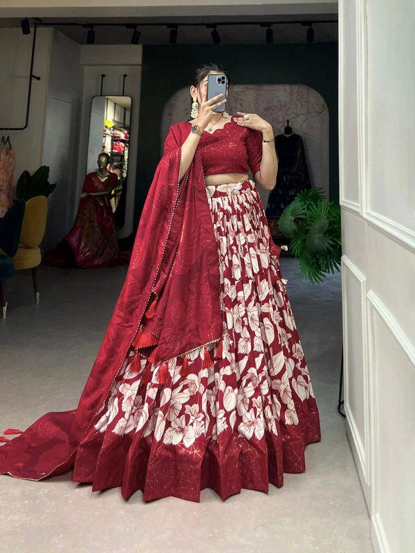 Azorte Fashion Amrita Tussar Silk Lehenga Choli | Floral & Foil Print | Festive & Wedding Wear - Stiletto, Stitched, Unstitched Blouse