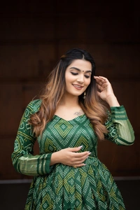 Azorte Fashion Gaji Silk Bandhej Print Gown | 4-Meter Flair | Ready-to-Wear - Stromboli, XL