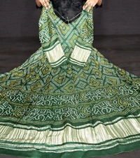 Azorte Fashion Gaji Silk Bandhej Print Gown | 4-Meter Flair | Ready-to-Wear - Stromboli, XL