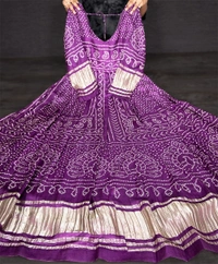 Azorte Fashion Gaji Silk Bandhej Print Gown | 4-Meter Flair | Ready-to-Wear - Wine Berry, M