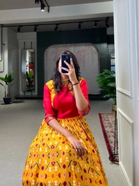 Azorte Fashion Dola Silk Gown | Patola Paithani Print | Ready-to-Wear | 4-Meter Flair - L