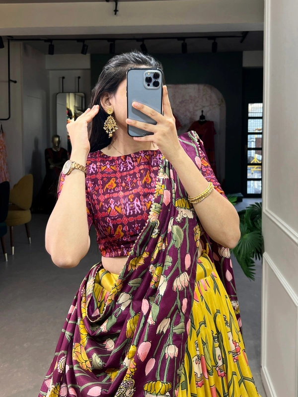 Azorte Fashion Ishanya Tussar Silk Lehenga | Pichwai & Patola Print | Wedding & Festive Wear - Galliano, Stitched, Unstitched Blouse